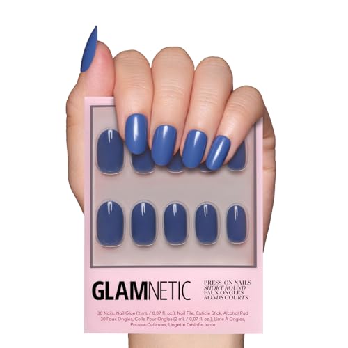 Glamnetic Press On Nails - Regal Blue | Opaque Dark, Moody Blue Short Round Fake Nails, Salon Quality | 12 Sizes - 30 Nail Kit - Image 1