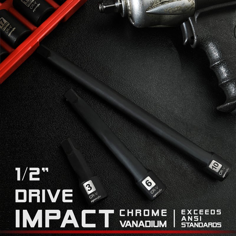 EPAuto 1/2-Inch Drive Impact Socket Extension Bar Set, Cr-V, 3 Pieces - Image 2