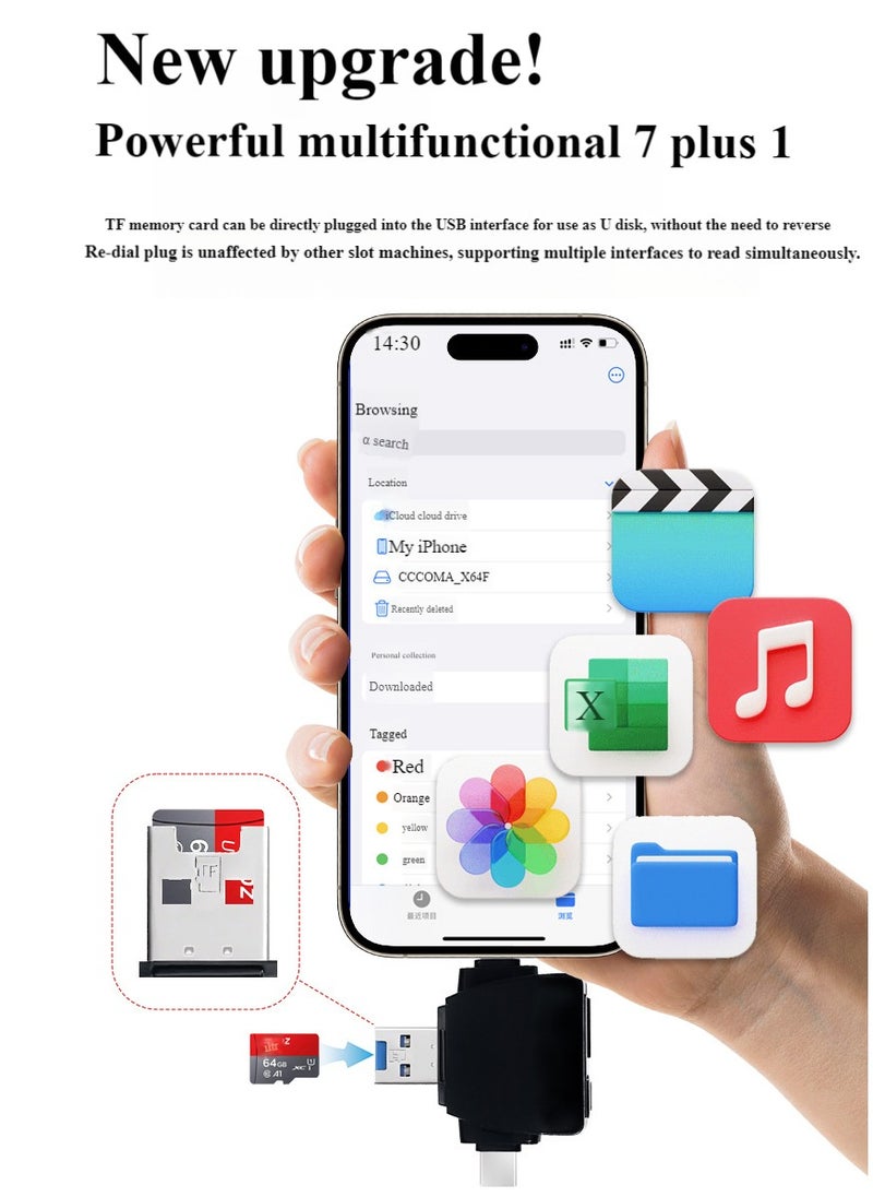 Healife 7-in-1 card reader, 4-port simultaneous reading, USB flash drive, headphone adapter, hard drive adapter, suitable for USB-C laptops and mobile devices  - Image 2