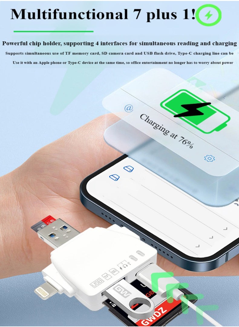 Healife 7-in-1 card reader, 4-port simultaneous reading, USB flash drive, headphone adapter, hard drive adapter, suitable for USB-C laptops and mobile devices  - Image 3