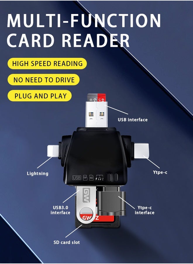 Healife 7-in-1 card reader, 4-port simultaneous reading, USB flash drive, headphone adapter, hard drive adapter, suitable for USB-C laptops and mobile devices  - Image 1