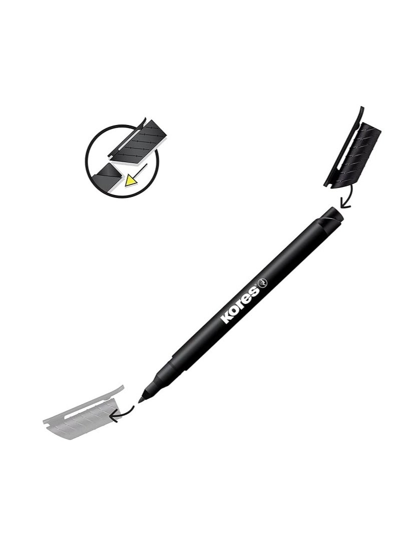 Kores Permanent Marker Fine Fibre Tip, Black Color, Pack of 12  - Image 3