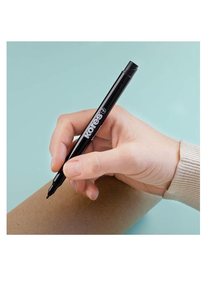 Kores Permanent Marker Fine Fibre Tip, Black Color, Pack of 12  - Image 5