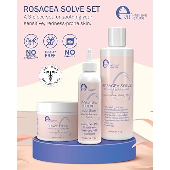 e70 Rosacea Treatment Skincare for Women & Men - Face Wash, Rosacea Cream & Face Serum, Moisturizer Redness Reducing Skin Care with Aloe Vera, Hyaluronic Acid & Fruit Extracts, Made in USA by e70 - Image 2