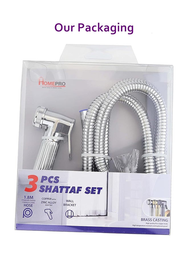 Home Pro - مجموعة بخاخ مرحاض هوم برو مع خرطوم بطول 1.8 متر بخاخ مرحاض يدوي لرش الحفاضات في الحمام مجموعة شطاف للنظافة الشخصية بتشطيب كروم - Image 1
