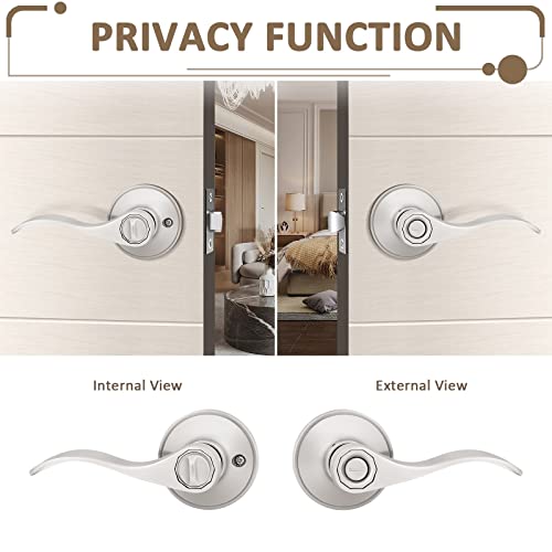 Probrico (5 Pack Privacy Door Lever[Thumb Turn Lock on The Inside],Locking Door Handle Set for Bedroom & Bathroom Doors,Keyless Satin Nickel Finish Wave Door Lock, Reversible Right & Left Side Handed - Image 4