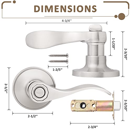 Probrico (5 Pack Privacy Door Lever[Thumb Turn Lock on The Inside],Locking Door Handle Set for Bedroom & Bathroom Doors,Keyless Satin Nickel Finish Wave Door Lock, Reversible Right & Left Side Handed - Image 5