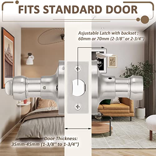 Probrico (5 Pack Privacy Door Lever[Thumb Turn Lock on The Inside],Locking Door Handle Set for Bedroom & Bathroom Doors,Keyless Satin Nickel Finish Wave Door Lock, Reversible Right & Left Side Handed - Image 3
