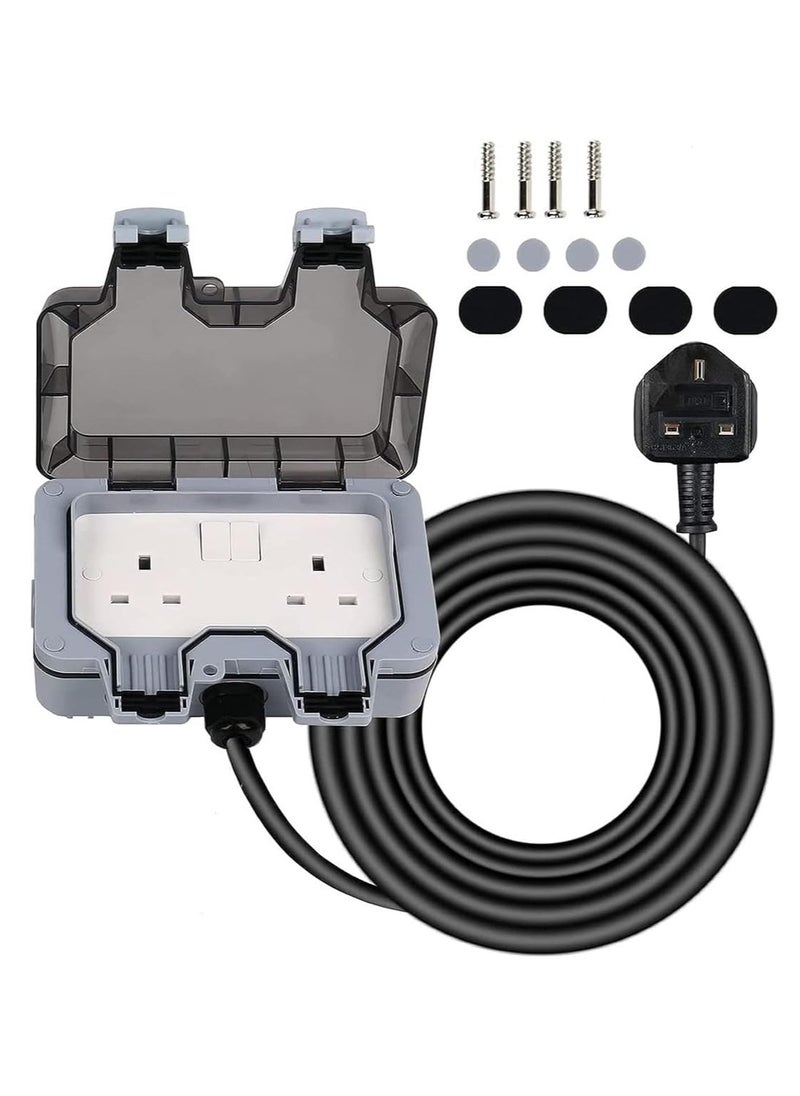 RACO RACO Waterproof Socket Extension Board | Heavy-Duty Cable Power Cord Socket Cover | IP66 Rated 13A UK Plug,220-250V Socket, Ideal for Various Outdoor Uses 5 Meter, Double Socket  - Image 1