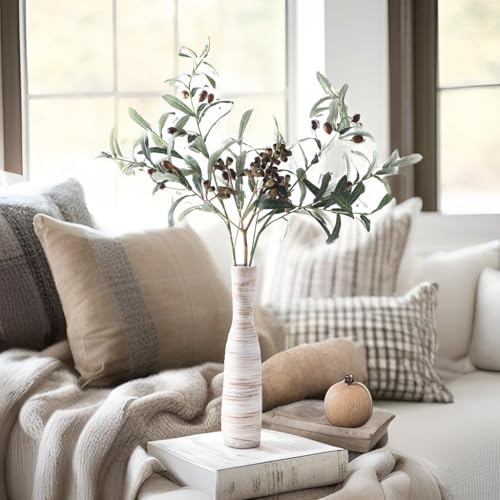 ALMA 13" Tall White Ceramic Vase for Table Centerpiece,Small Flower Vase for Roses,Thin Bowl Vase for Home Decor Living Room, Boho Bathroom,Beachy Room,Coatsal Bedroom,Modern Office Decor - Image 1