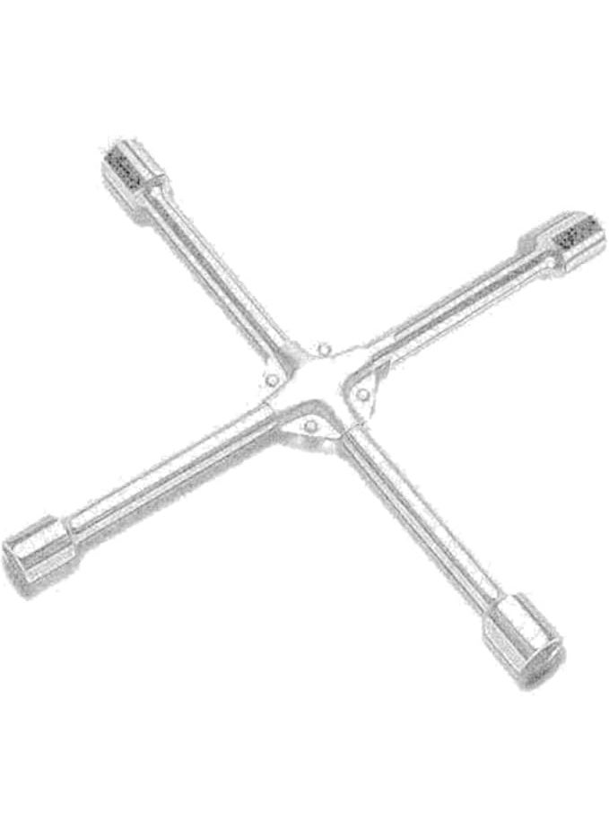 Heavy Duty 4-Way Car Wheel Cross Wrench – Lug Nut & Bolt Tire Brace with Extra Support – Silver