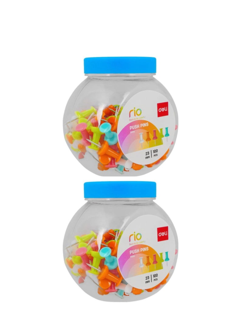 Deli دبابيس دفع، 200 قطعة بألوان متنوعة دبابيس إبهام، دبابيس رسم دبابيس خريطة برأس بلاستيكي ملون دبوس فولاذي للوحة الإعلانات، علامات القماش والحرف اليدوية وتنظيم المكتب، لوح الفلين 5 ألوان - Image 1