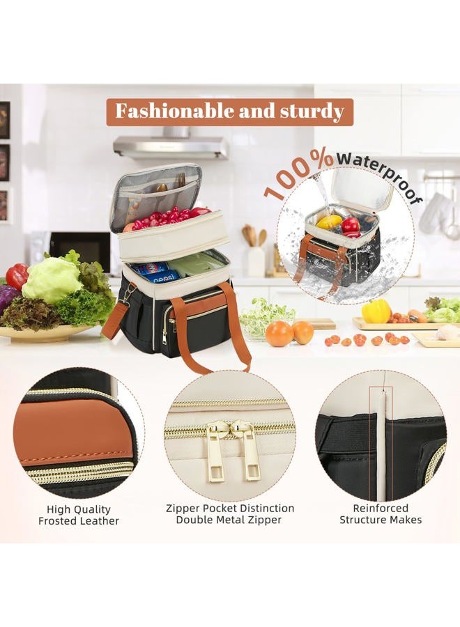 holuxer Insulated Lunch Bag & Lunch Box for Women - Double Deck Reusable Lunch Bag for men Tote Cooler Bag Leakproof Soft Expandable - Large Lunchbox for Work/Adult/Picnic/Outdoor (Coffee Black，15L) - Image 4
