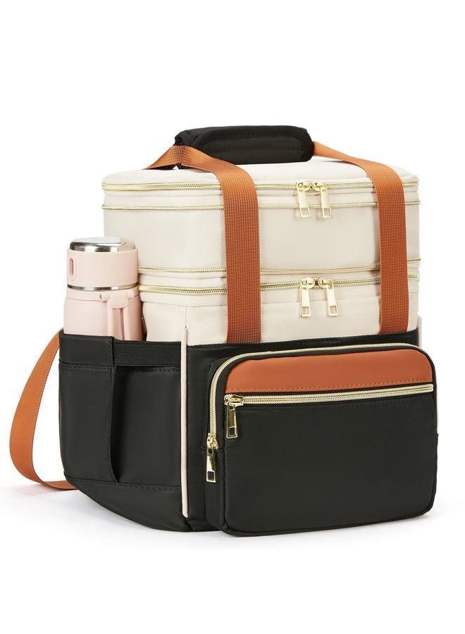 holuxer Insulated Lunch Bag & Lunch Box for Women - Double Deck Reusable Lunch Bag for men Tote Cooler Bag Leakproof Soft Expandable - Large Lunchbox for Work/Adult/Picnic/Outdoor (Coffee Black，15L) - Image 1