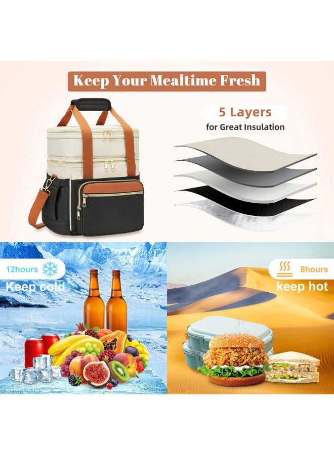 holuxer Insulated Lunch Bag & Lunch Box for Women - Double Deck Reusable Lunch Bag for men Tote Cooler Bag Leakproof Soft Expandable - Large Lunchbox for Work/Adult/Picnic/Outdoor (Coffee Black，15L) - Image 5
