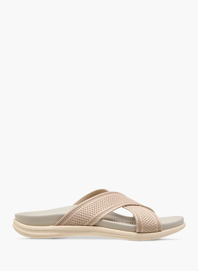 Women Textured Cross Strap Slip-On Sandals