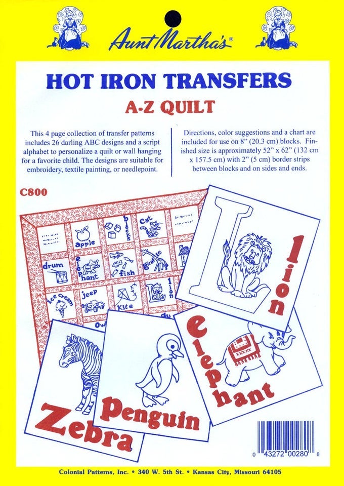 AUNT MARTHAS ABC CHILDRENS QUILT IRON ON TRANSFER PATTERN COLLECTION