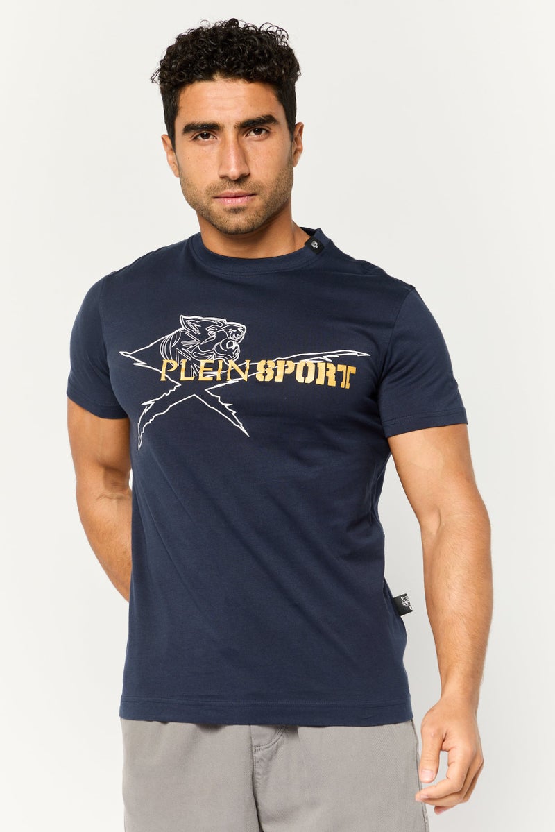PHILIPP PLEIN Plein Sport Men Sportswear Fit Short Sleeve Outdoor T-Shirt, Navy - Image 1