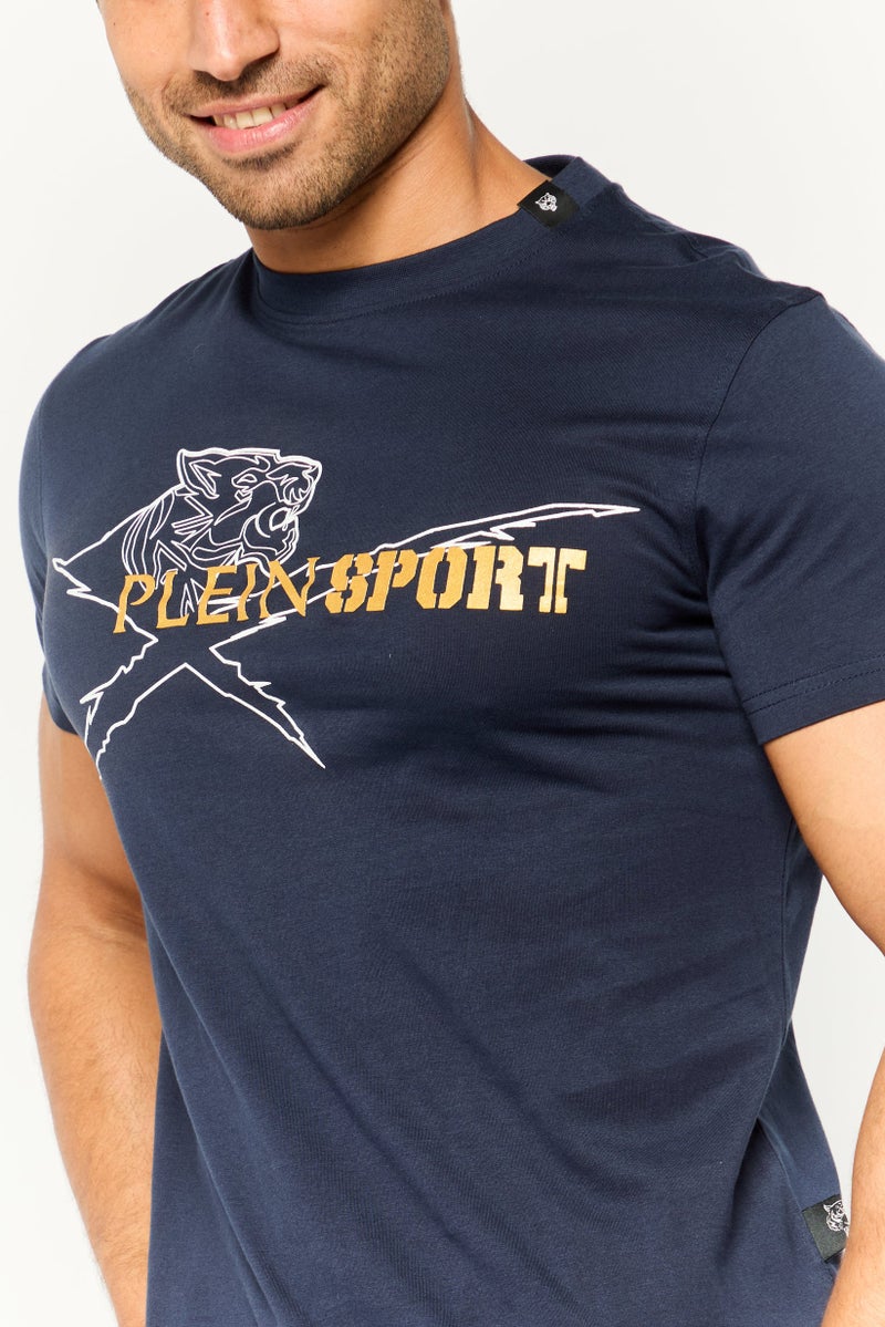 PHILIPP PLEIN Plein Sport Men Sportswear Fit Short Sleeve Outdoor T-Shirt, Navy - Image 3