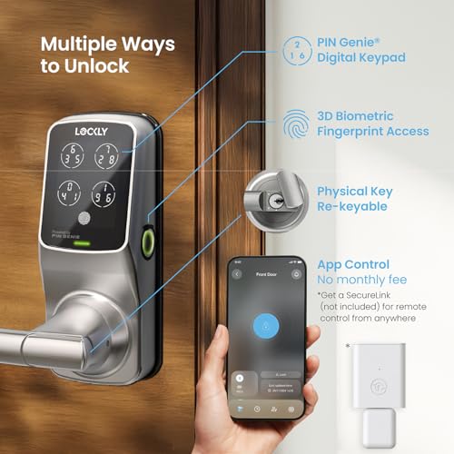 Lockly Secure Plus Bluetooth Smart Door Lock, Keyless Entry with PIN Genie® Digital Keypad, 3D Biometric Fingerprint Sensor Front Door Lock with Handle, Voice Control & Auto Lock - Latch Edition - Image 3