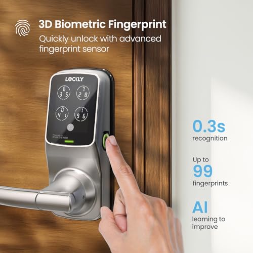 Lockly Secure Plus Bluetooth Smart Door Lock, Keyless Entry with PIN Genie® Digital Keypad, 3D Biometric Fingerprint Sensor Front Door Lock with Handle, Voice Control & Auto Lock - Latch Edition - Image 5