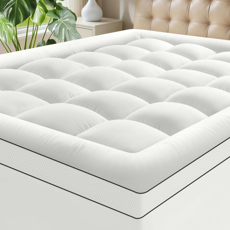SurChic King Size Mattress Topper for Back Pain, Extra Thick Pillow Top Mattress Pad with 1000GSM Down Alternative Filler, Cooling Breathable Plush Bed Topper Protector Cover (8-21" Deep Pocket) - Image 2