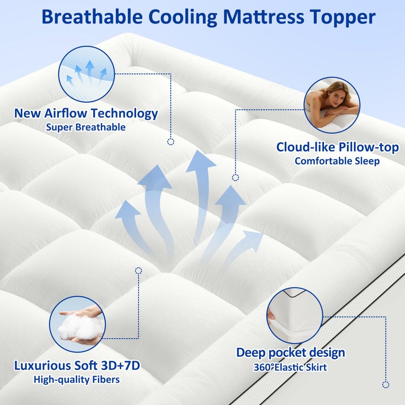 SurChic King Size Mattress Topper for Back Pain, Extra Thick Pillow Top Mattress Pad with 1000GSM Down Alternative Filler, Cooling Breathable Plush Bed Topper Protector Cover (8-21" Deep Pocket) - Image 4