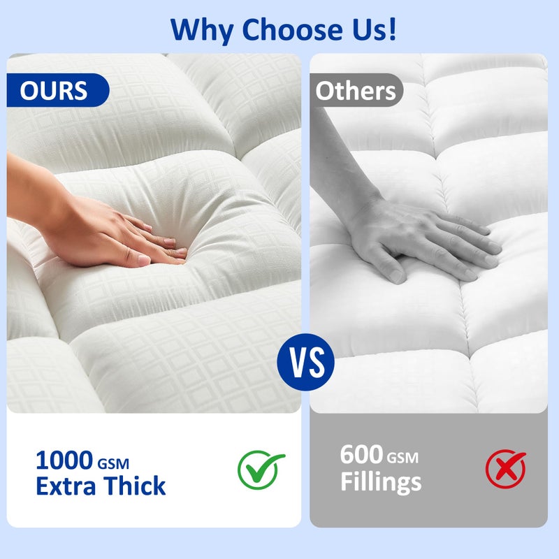 SurChic King Size Mattress Topper for Back Pain, Extra Thick Pillow Top Mattress Pad with 1000GSM Down Alternative Filler, Cooling Breathable Plush Bed Topper Protector Cover (8-21" Deep Pocket) - Image 3