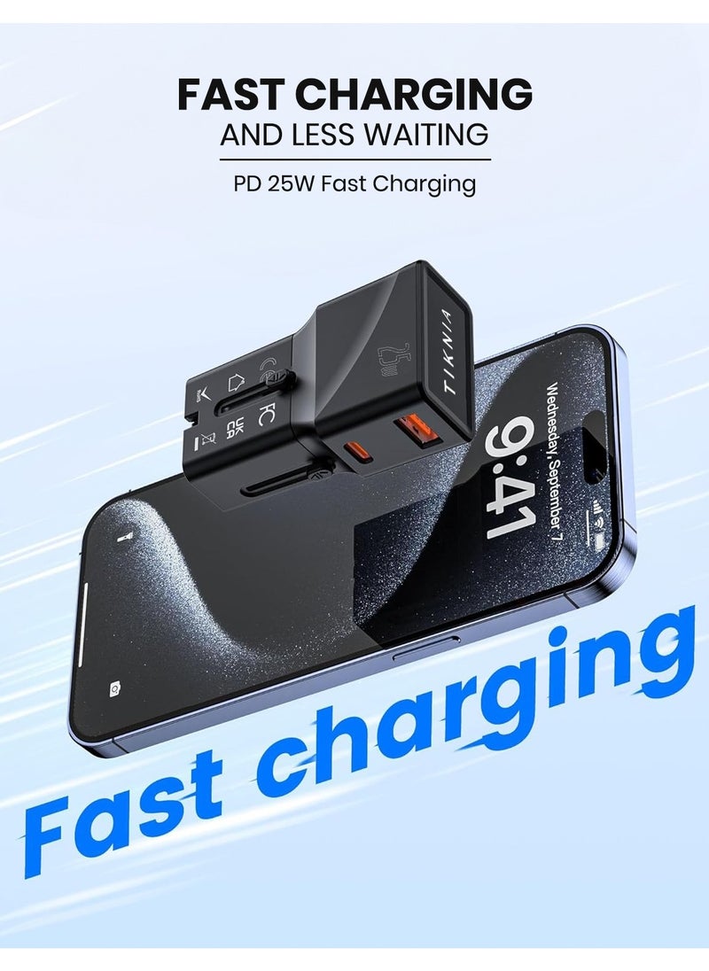 TIKNIA - TIKNIA Universal Travel Adapter 25W – All-in-One Worldwide Travel Plug Adapter – International Power Adapter with USB-C 25W and USB-A 18W Charging Ports for USA, UK, EU, AUS, CN, JP - Pocket Size - Image 1
