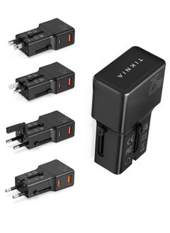 TIKNIA Universal Travel Adapter 25W – All-in-One Worldwide Travel Plug Adapter – International Power Adapter with USB-C 25W and USB-A 18W Charging Ports for USA, UK, EU, AUS, CN, JP - Pocket Size
