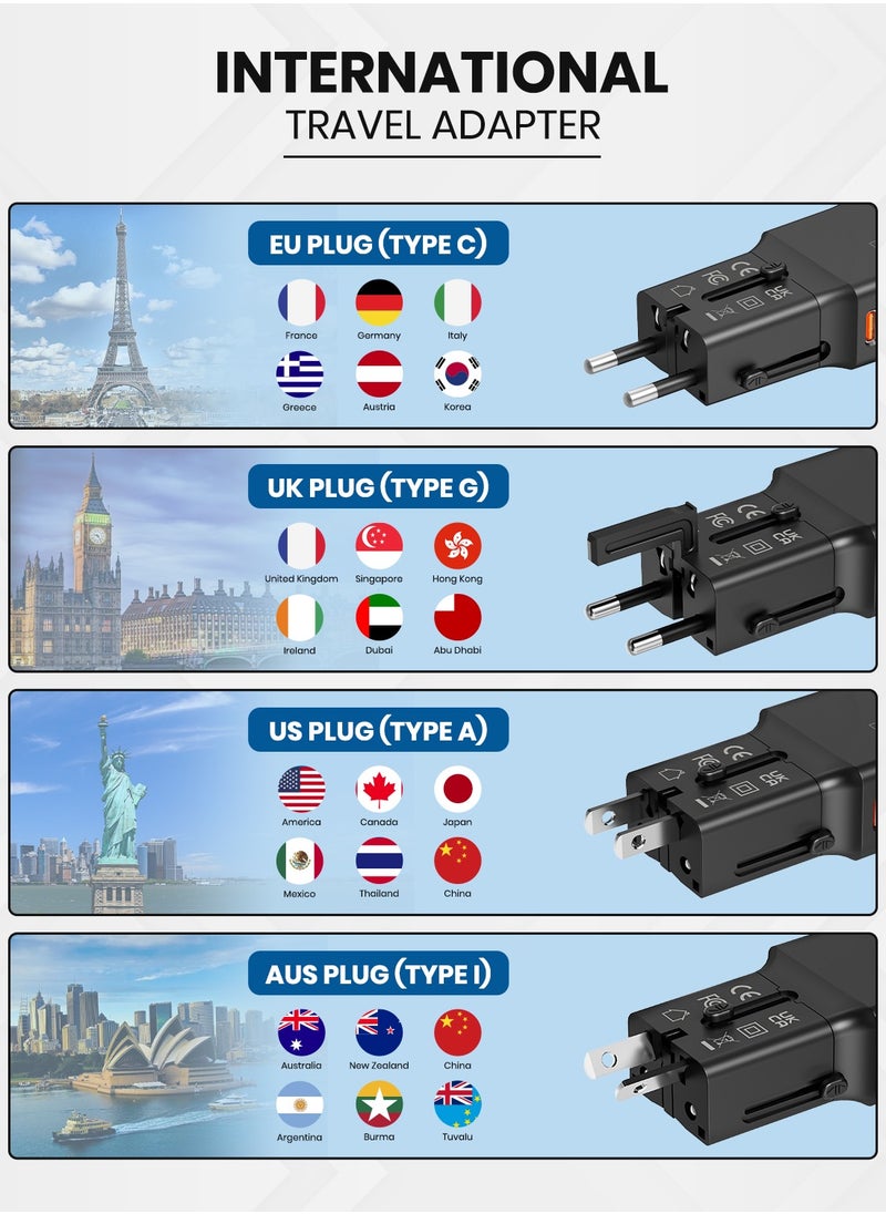 TIKNIA - TIKNIA Universal Travel Adapter 25W – All-in-One Worldwide Travel Plug Adapter – International Power Adapter with USB-C 25W and USB-A 18W Charging Ports for USA, UK, EU, AUS, CN, JP - Pocket Size - Image 1