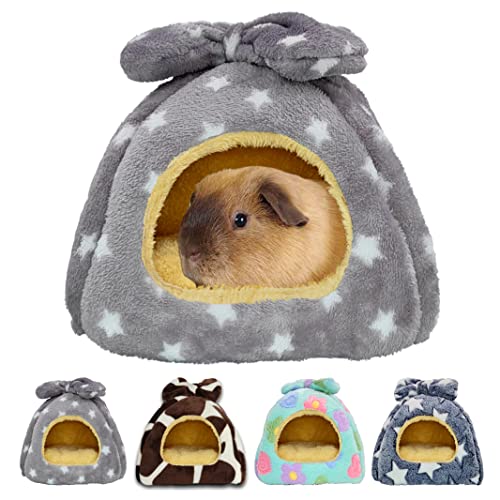 GINIDEAR Guinea Pig Bed, Guinea Pig Warm Hideout House Accessories Cozy Bed for Small Animals Hamsters Chinchillas Dwarf Bunnies Hedgehogs. M, Light Grey Stars. - Image 1