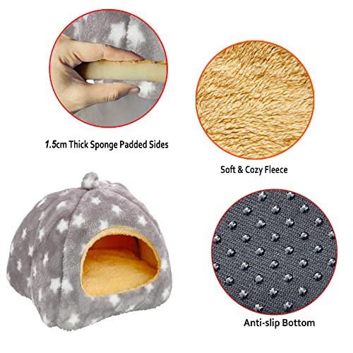GINIDEAR Guinea Pig Bed, Guinea Pig Warm Hideout House Accessories Cozy Bed for Small Animals Hamsters Chinchillas Dwarf Bunnies Hedgehogs. M, Light Grey Stars. - Image 2