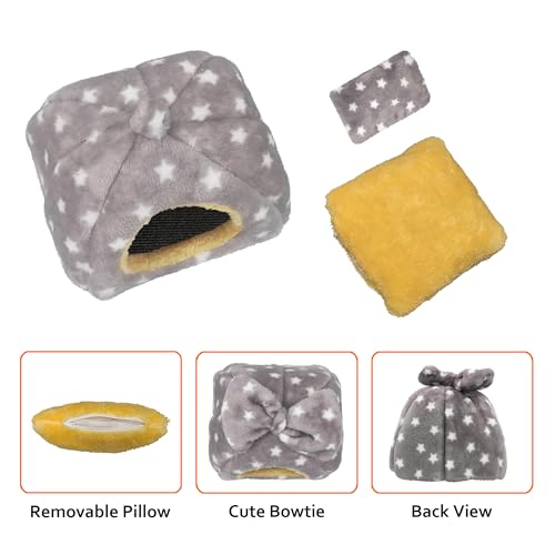 GINIDEAR Guinea Pig Bed, Guinea Pig Warm Hideout House Accessories Cozy Bed for Small Animals Hamsters Chinchillas Dwarf Bunnies Hedgehogs. M, Light Grey Stars. - Image 4