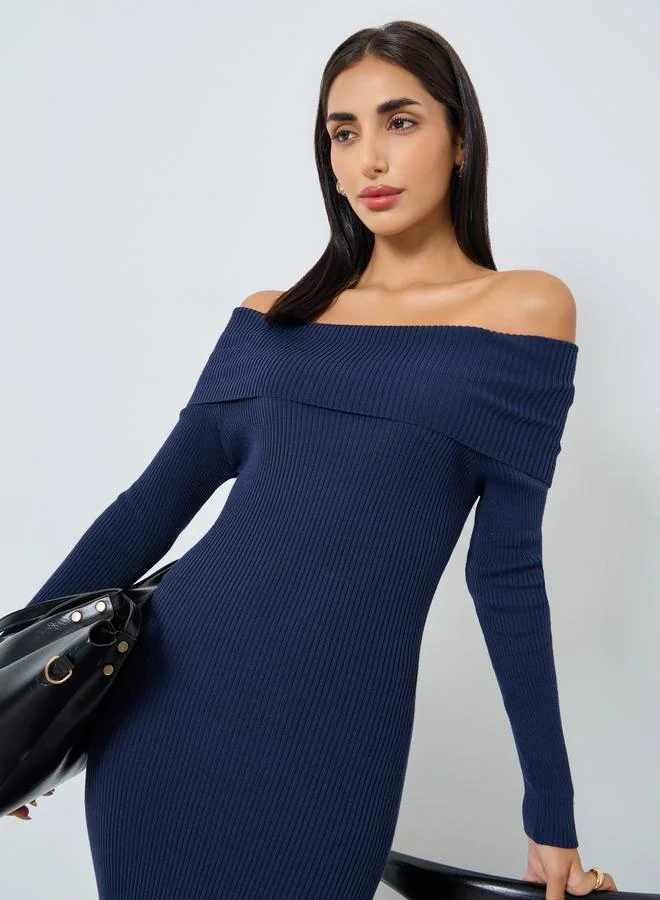 ستايلي فستان ميدي سويتر بياقة باردو