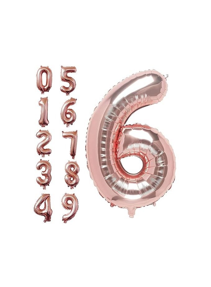 40 Inch Rose Gold Digit Helium Foil Birthday Party Balloons Number 6 - Image 1