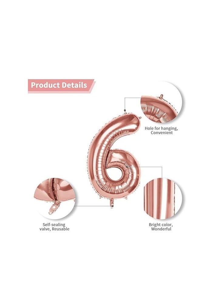 40 Inch Rose Gold Digit Helium Foil Birthday Party Balloons Number 6 - Image 3
