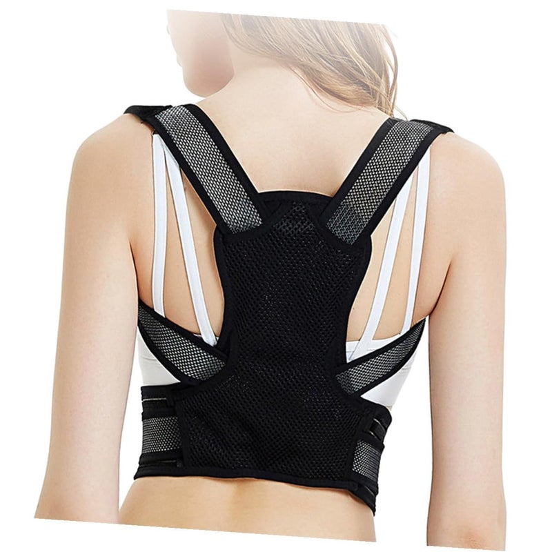 Posture Trainer And Hunchback Corrector Belt Black M Elastic Back Brace Support For Upper Spine Alignment And Relief Unisex Back Posture Support For Daily Use And Office Work - Image 2