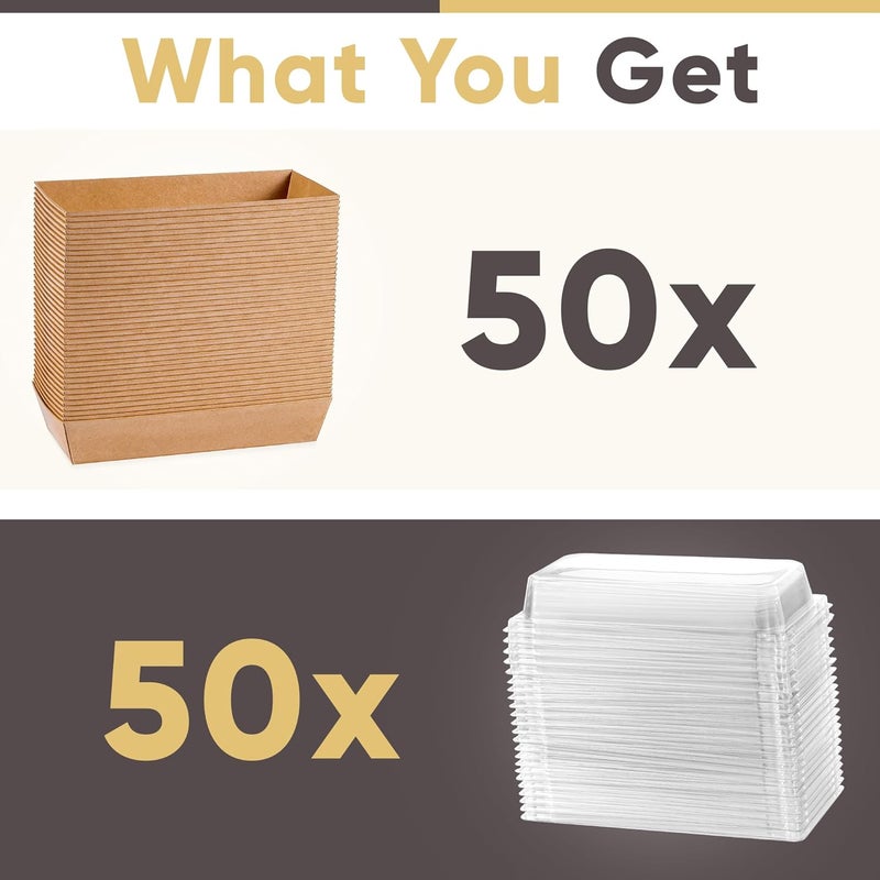 Leafiew 50 Pack 7.5x3.3 Inches Small Charcuterie Boxes with Clear Lids - To Go Paper Mini Treat Box, Charcuterie Boards Accessories, Dessert Boxes, Cookie, Cake Slice, Chocolate Strawberry, Donut (Brown) - Image 3