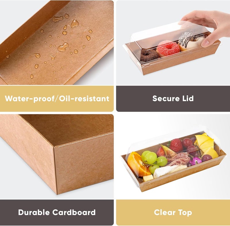 Leafiew 50 Pack 7.5x3.3 Inches Small Charcuterie Boxes with Clear Lids - To Go Paper Mini Treat Box, Charcuterie Boards Accessories, Dessert Boxes, Cookie, Cake Slice, Chocolate Strawberry, Donut (Brown) - Image 4