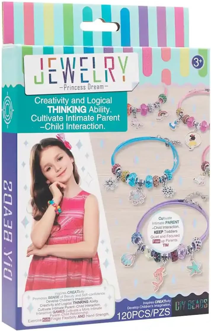 Princess Dream DIY Jewelry Making Kit, 120 Pieces Charm Beads Set, Creative Educational Toy for Ages 3+