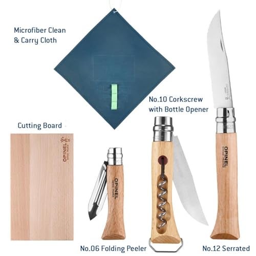 Opinel Nomad Camping Kitchen Utensil Kit, Includes No.12 Serrated Knife, No. 10 Corkscrew Knife, No. 6 Peeler, Cutting Board (New Version) - Image 2