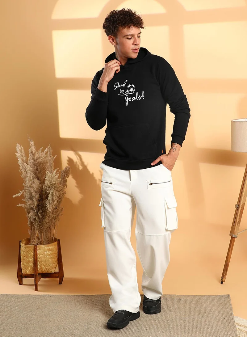 كامبوس سوترا Men's Black Shoot For Goals Hoodie With Kangaroo Pocket