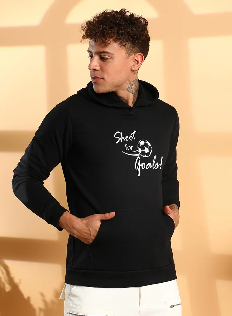 كامبوس سوترا Men's Black Shoot For Goals Hoodie With Kangaroo Pocket