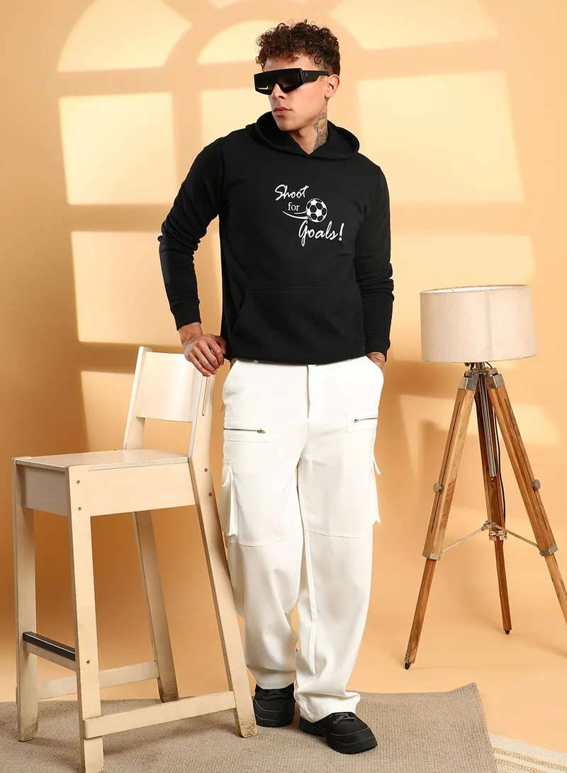 كامبوس سوترا Men's Black Shoot For Goals Hoodie With Kangaroo Pocket