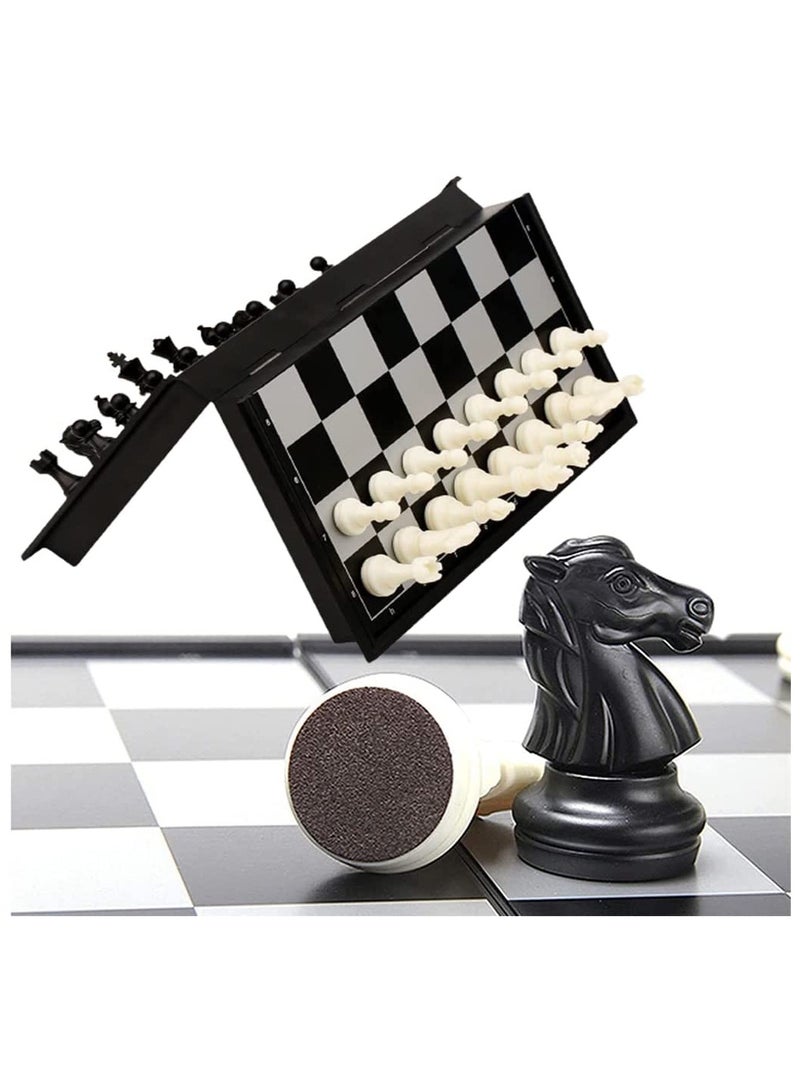Excefore Chess Set, Magnetic Travel Folding Chess Board Game, Black and White Pieces, Chess Checkers, Draughts and Backgammon Set, Storage Convenient, Educational Toys for Kids and Adults, 1 Pcs - Image 1