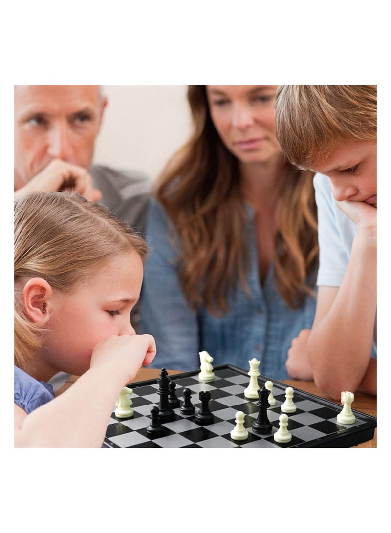 Excefore Chess Set, Magnetic Travel Folding Chess Board Game, Black and White Pieces, Chess Checkers, Draughts and Backgammon Set, Storage Convenient, Educational Toys for Kids and Adults, 1 Pcs - Image 2