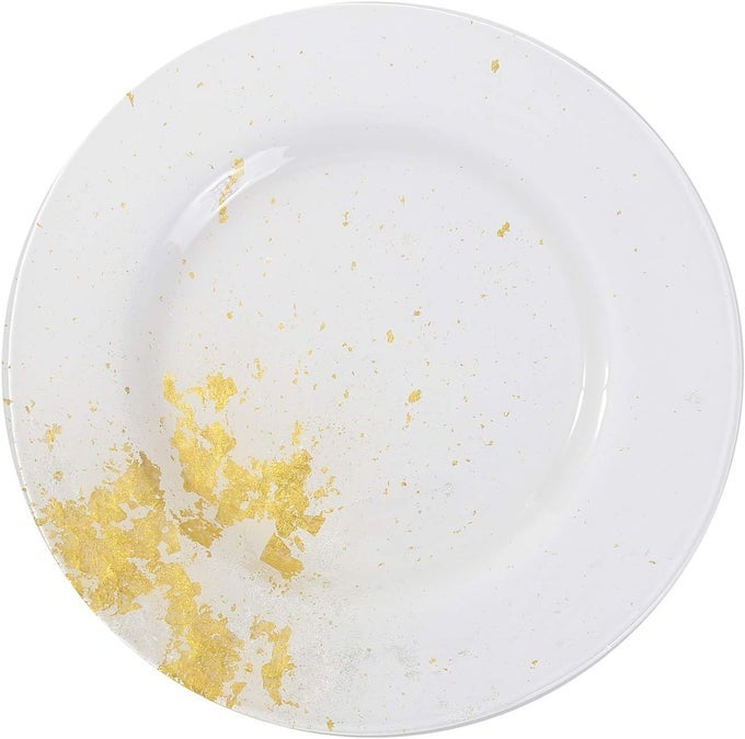 JAPANESE URUSHI GLASS DINNER PLATE 125INCH PURE WHITE WITH GOLD LEAF DISHWASHER SAFE