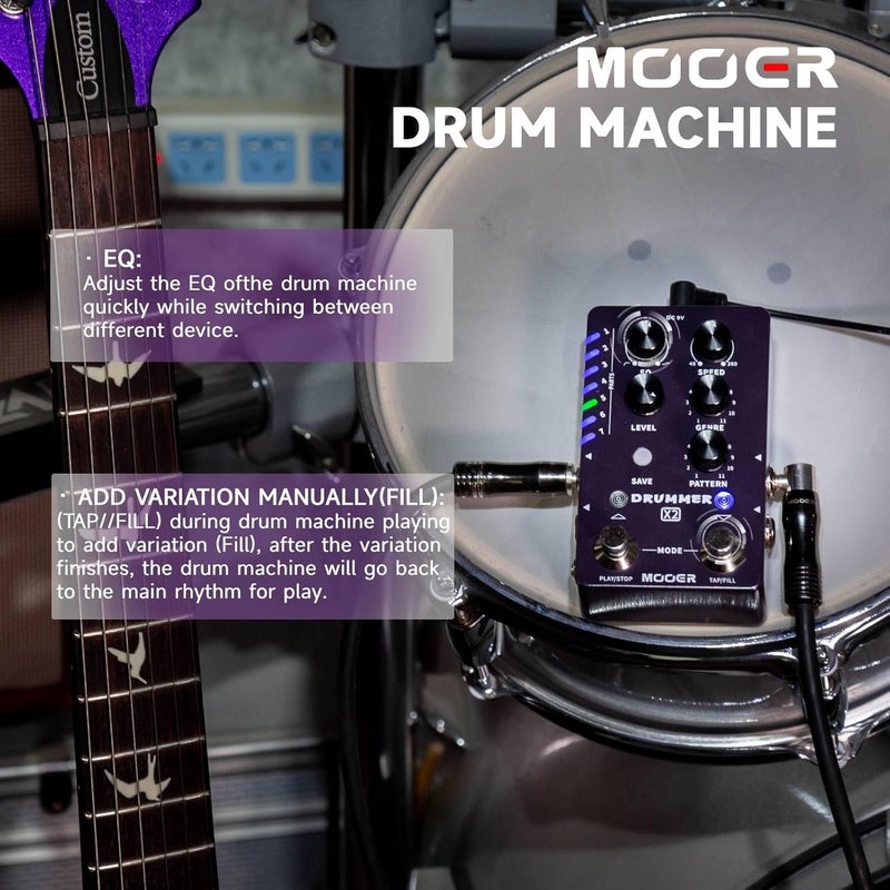 Mooer Drum Machine Guitar Pedal with 121 Drum Grooves 11 Music Styles 7 Rhythm Slots Fill Function Tap Tempo Knob for Electric Guitar Bass (X2) - Image 3