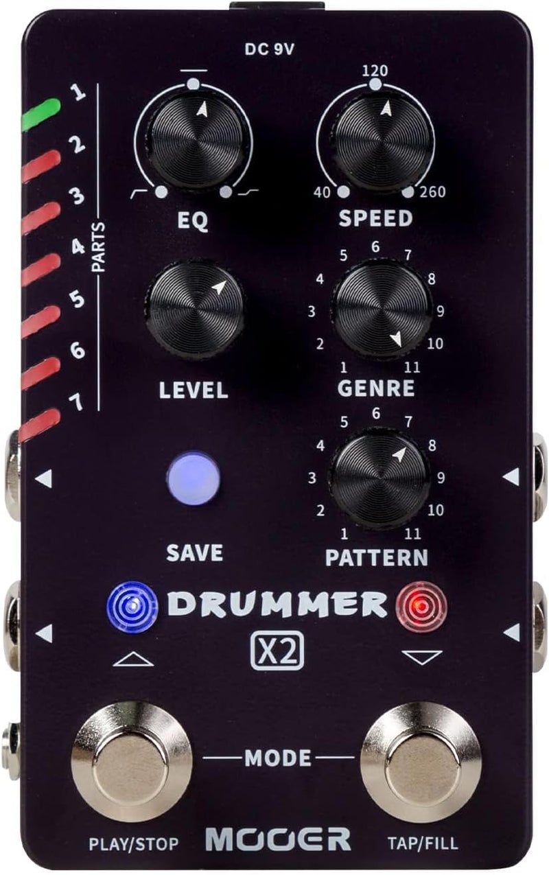Mooer Drum Machine Guitar Pedal with 121 Drum Grooves 11 Music Styles 7 Rhythm Slots Fill Function Tap Tempo Knob for Electric Guitar Bass (X2) - Image 1